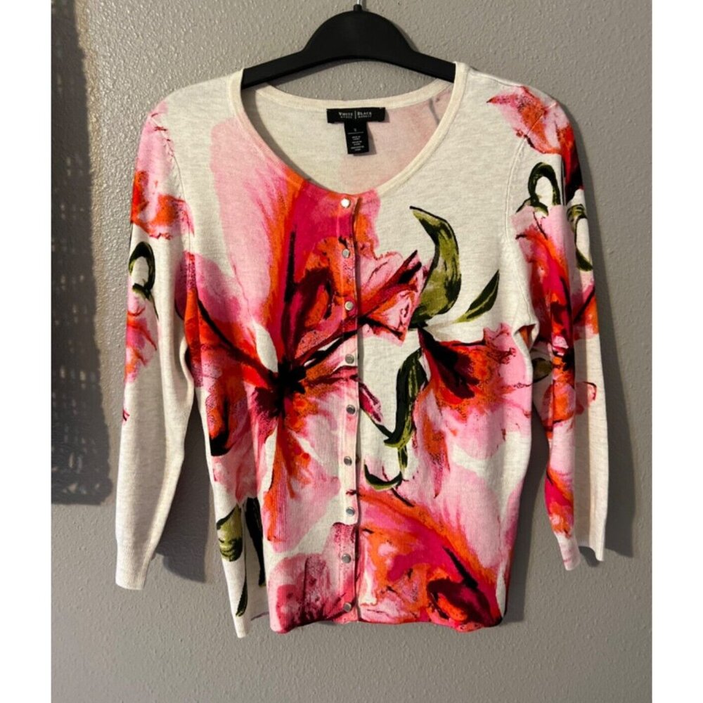 WHBM Womens Cardigan Sweater Black Pink Tan Green S Small Stretch - Picture 5 of 7